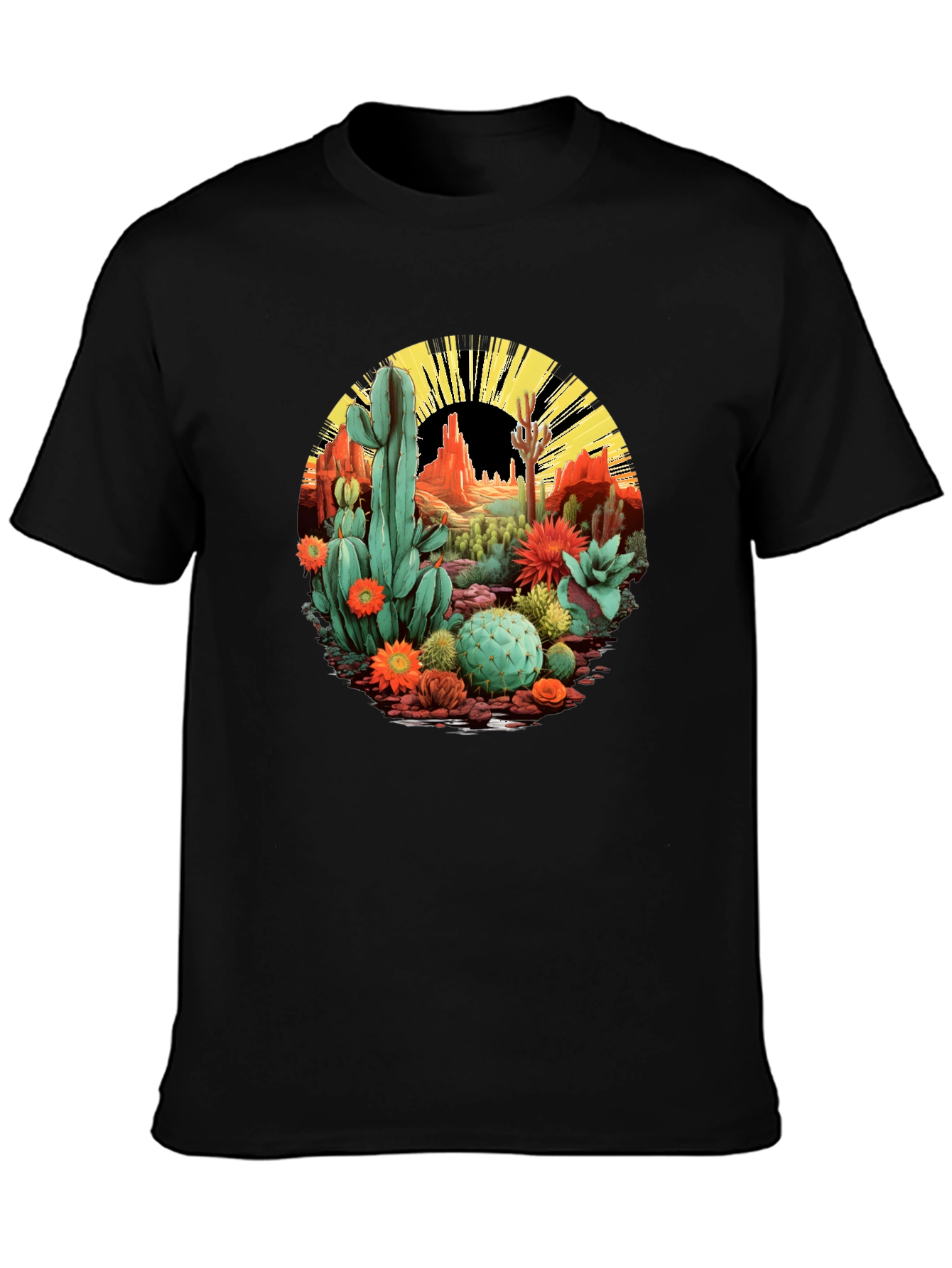 Desert Cactus Graphic T-Shirt - Black Cotton Tee