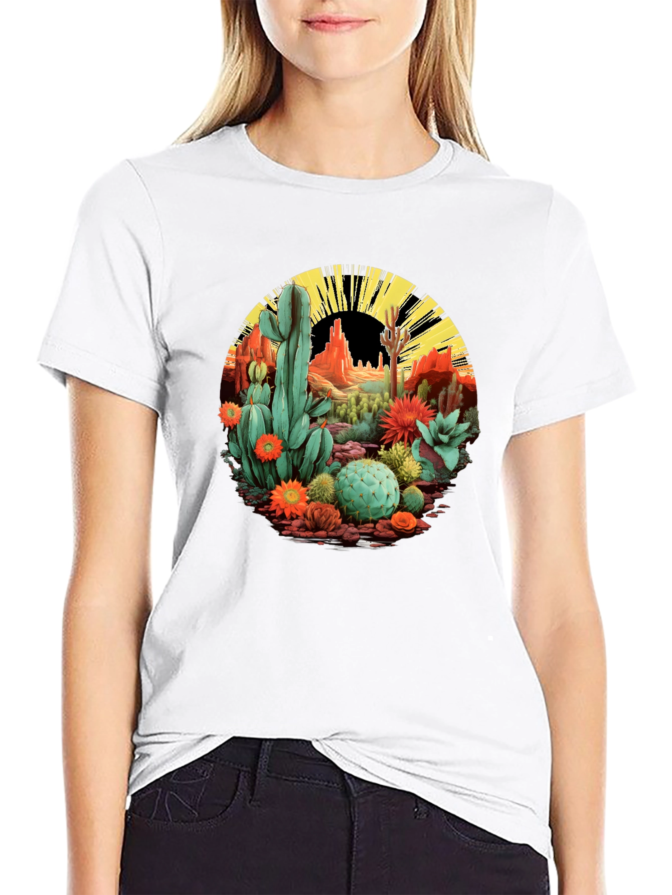 Desert Cactus Graphic T-Shirt - Black Cotton Tee