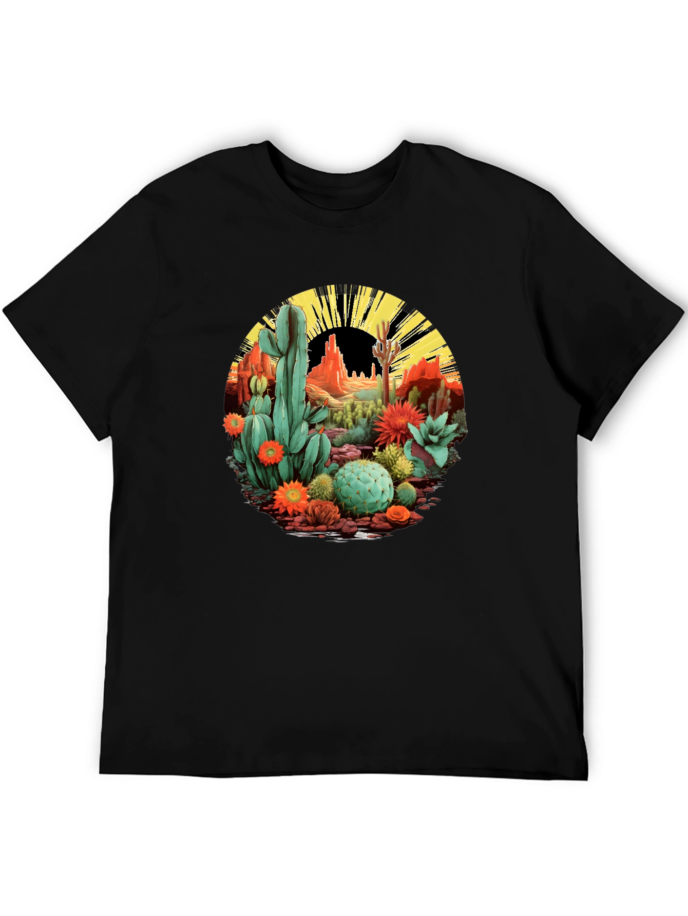Desert Cactus Graphic T-Shirt - Black Cotton Tee