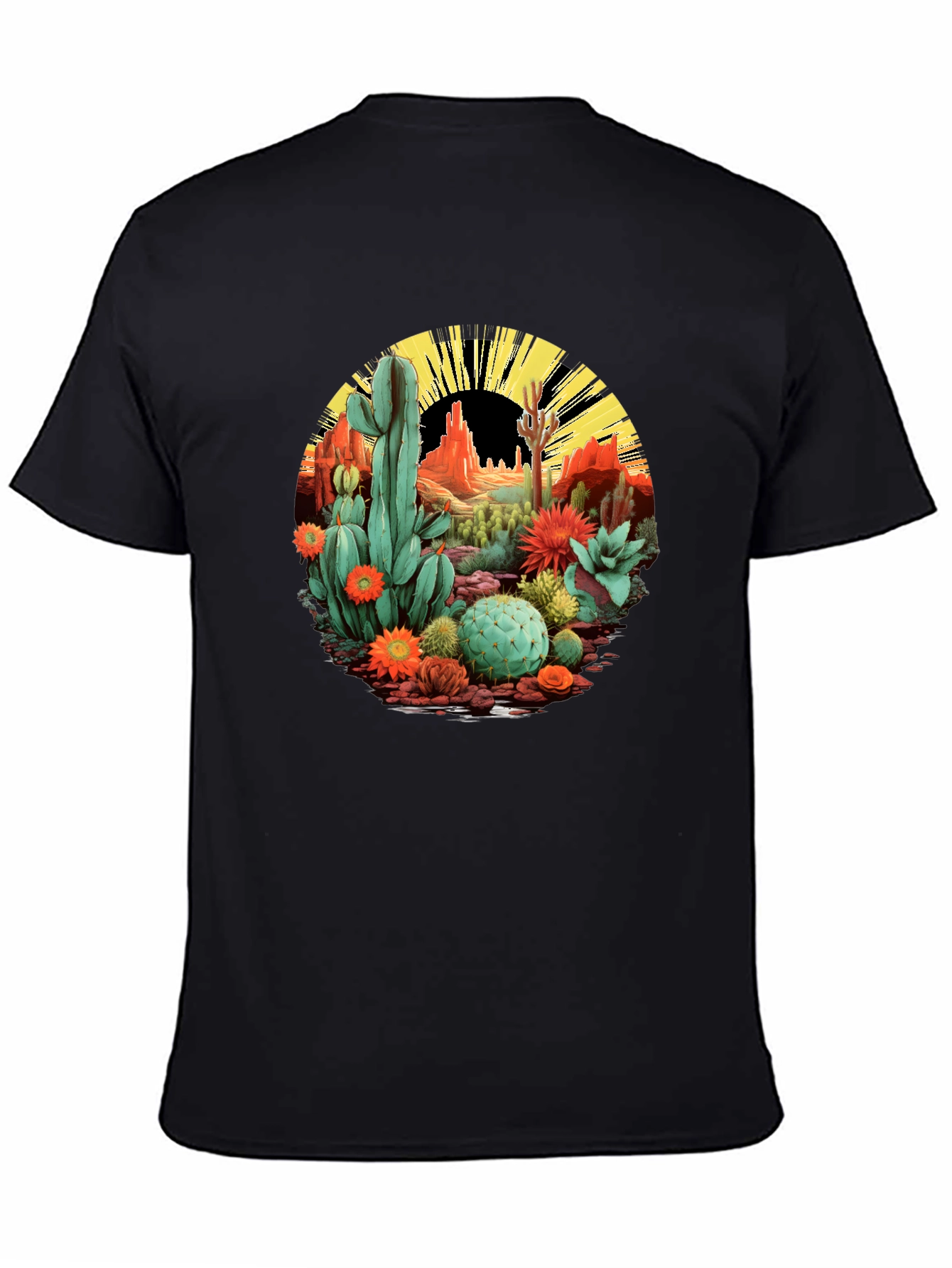 Desert Cactus Graphic T-Shirt - Black Cotton Tee