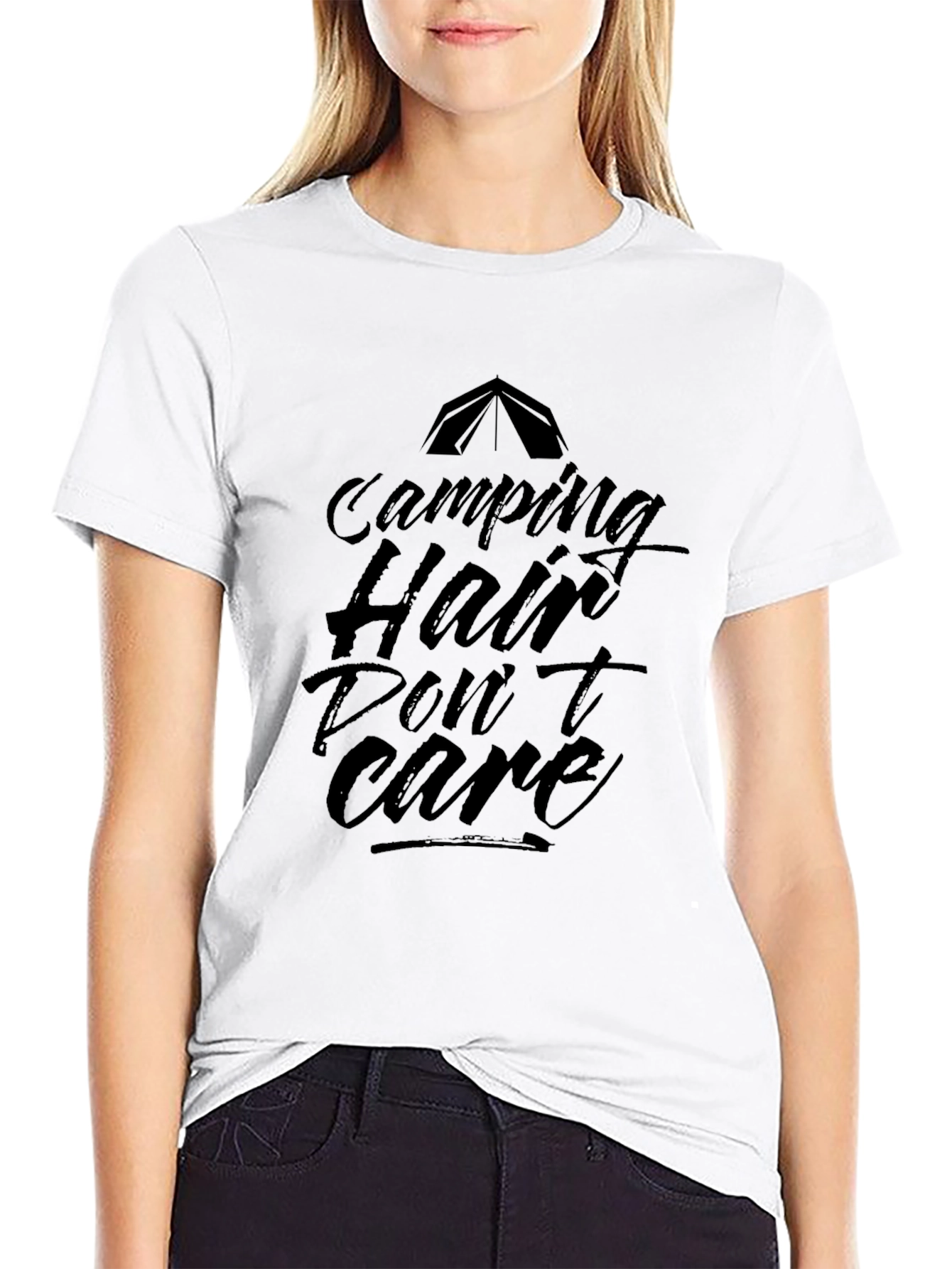 Camping Hair Dont Care Graphic Tee - Black
