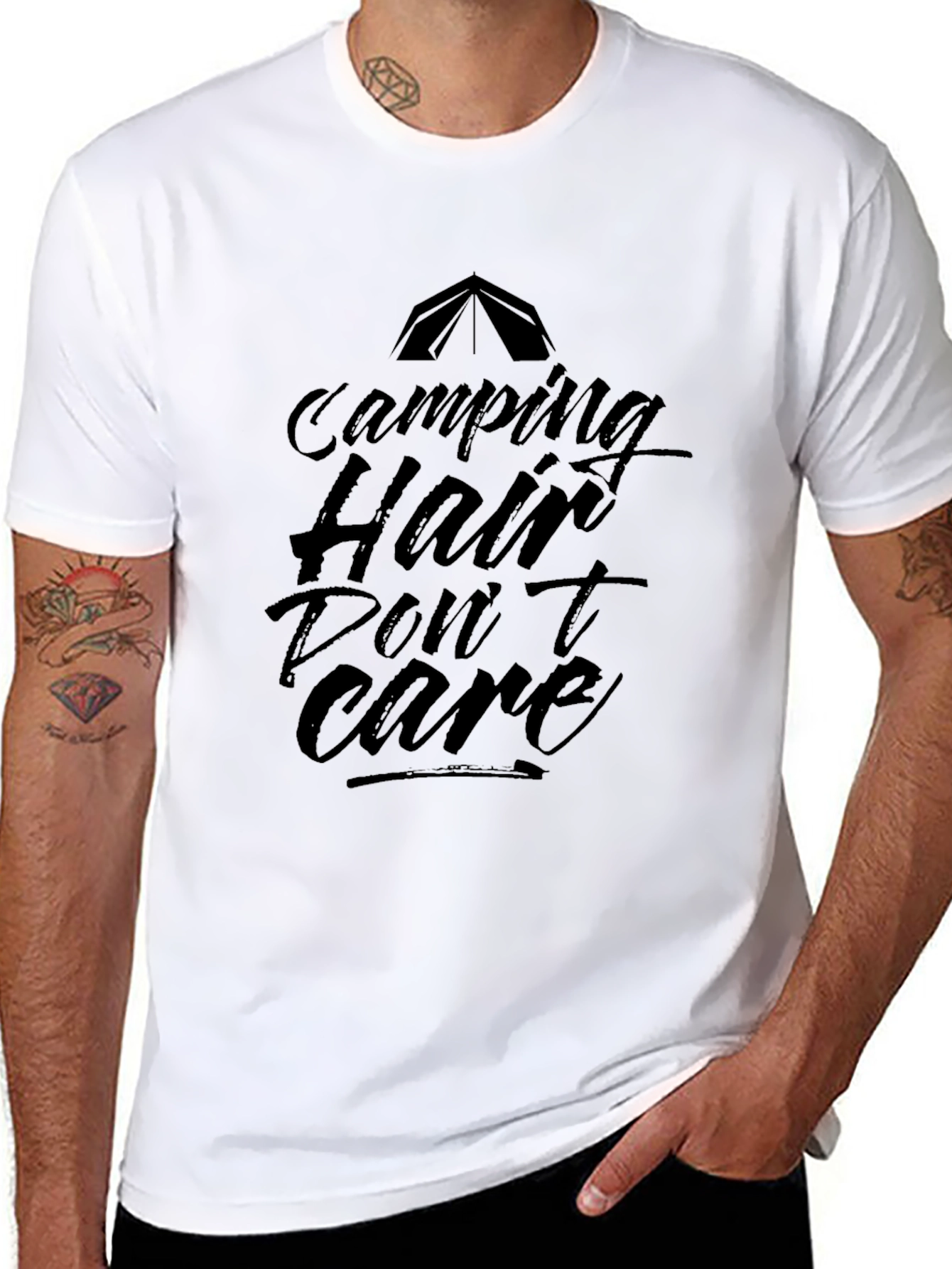 Camping Hair Dont Care Graphic Tee - Black