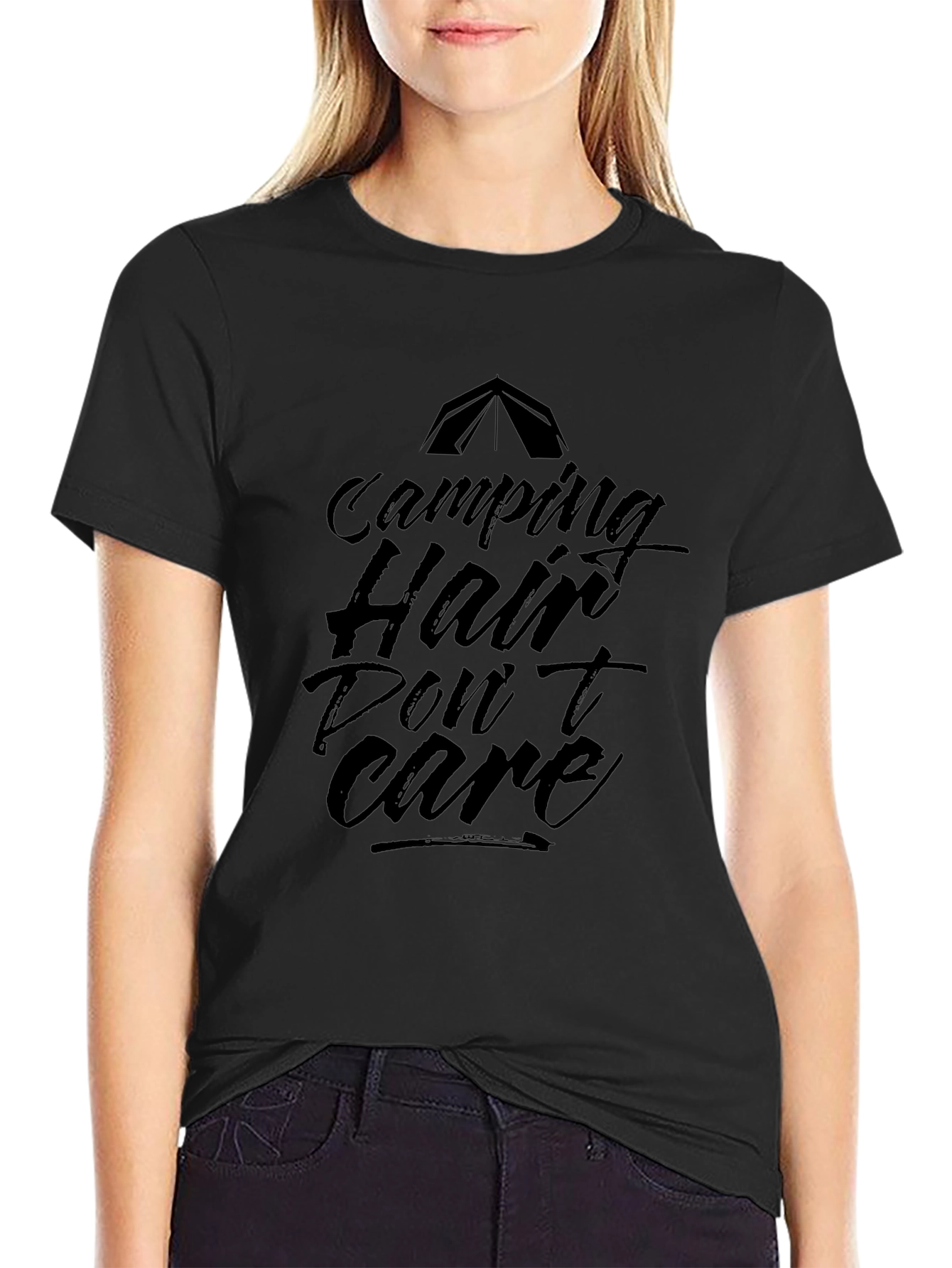 Camping Hair Dont Care Graphic Tee - Black