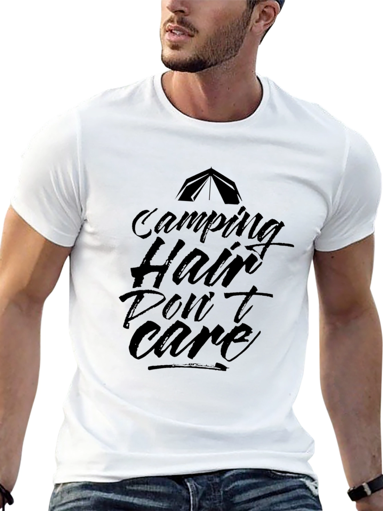 Camping Hair Dont Care Graphic Tee - Black