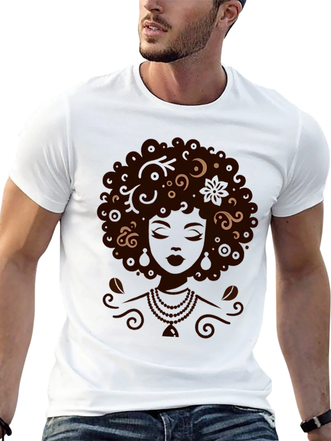 Black Graphic Tee - Afro Woman Art