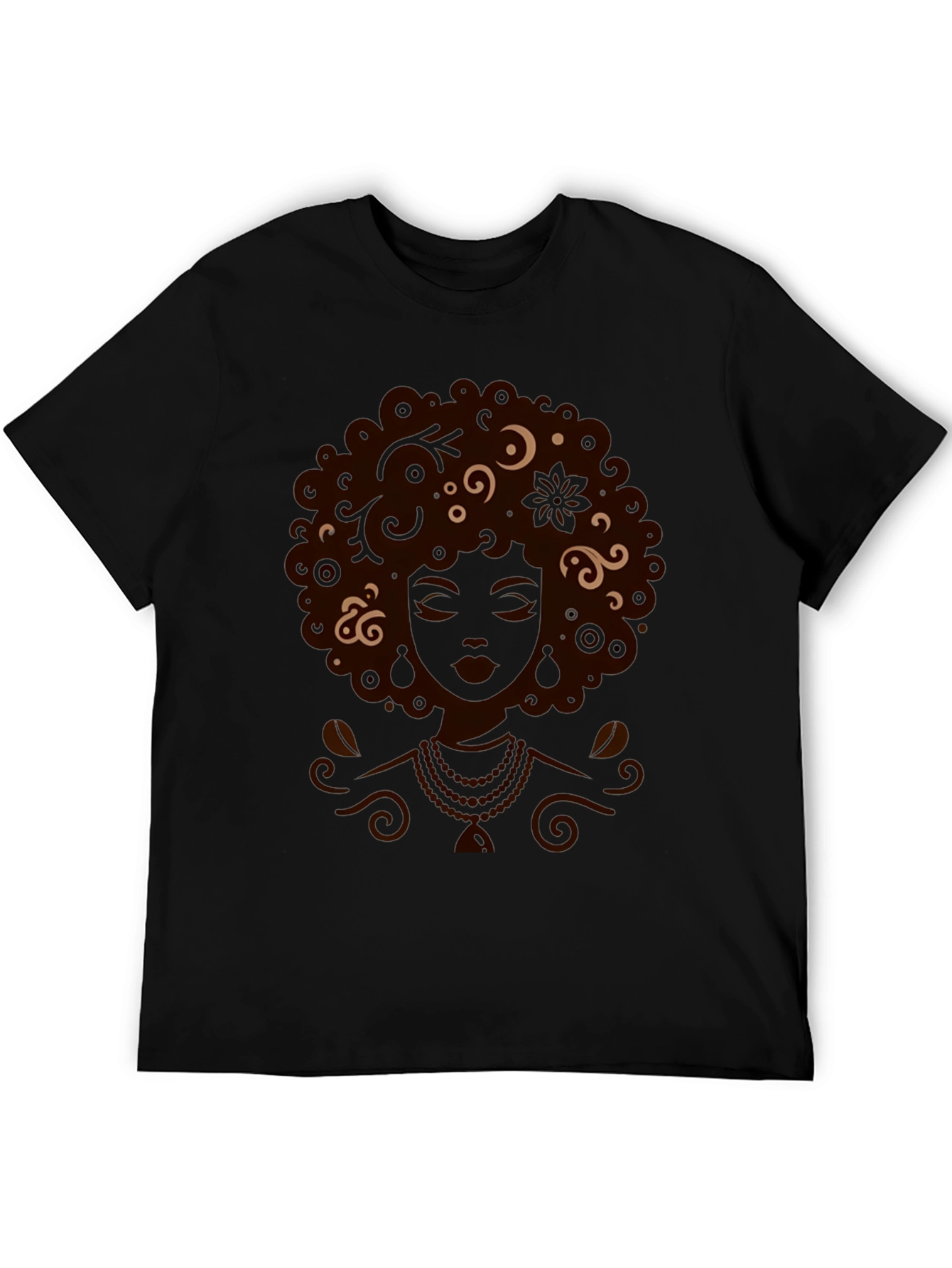 Black Graphic Tee - Afro Woman Art