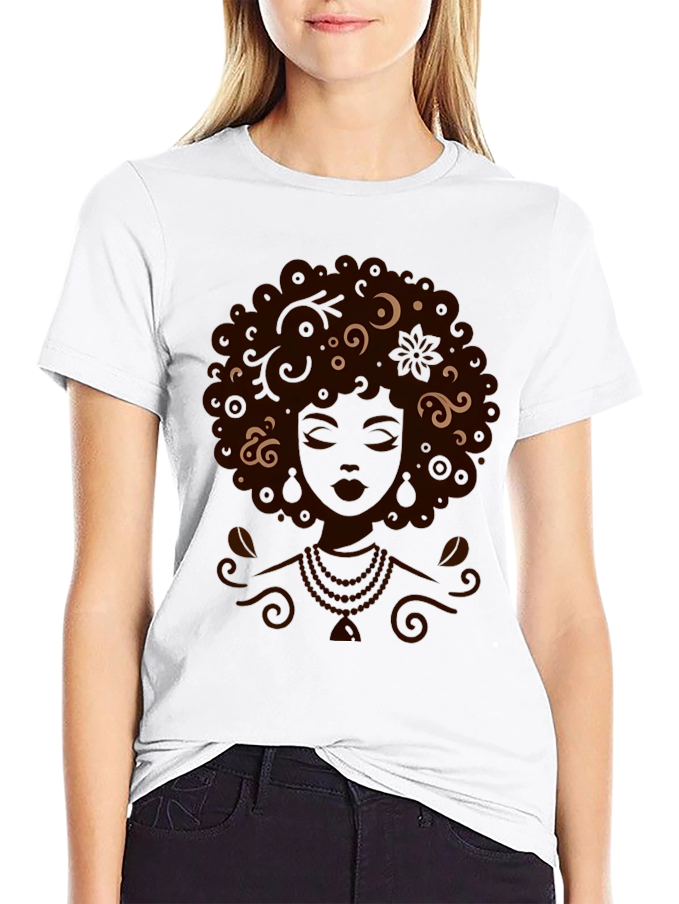 Black Graphic Tee - Afro Woman Art