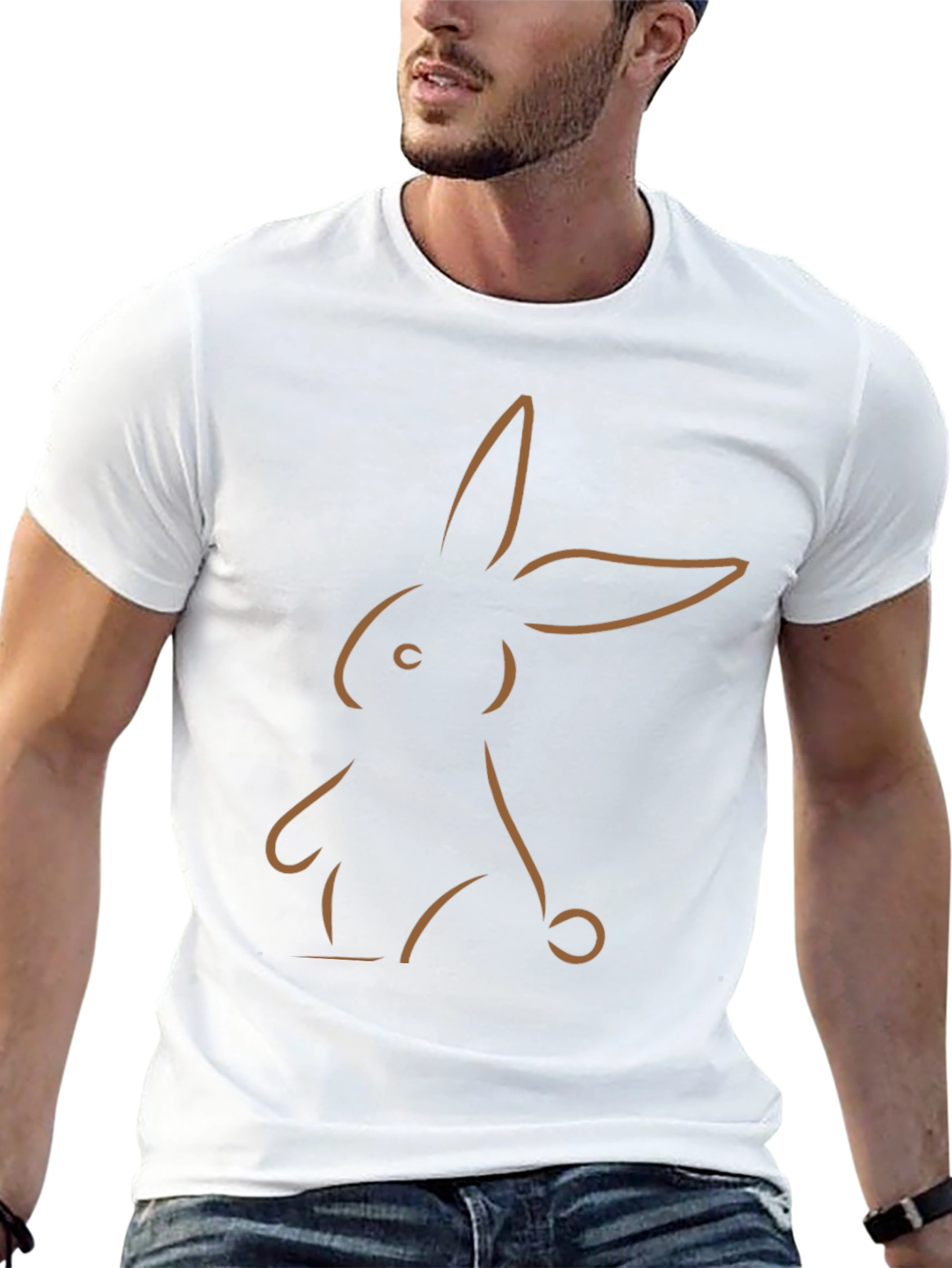 Minimalist Bunny Outline Graphic Tee - Black