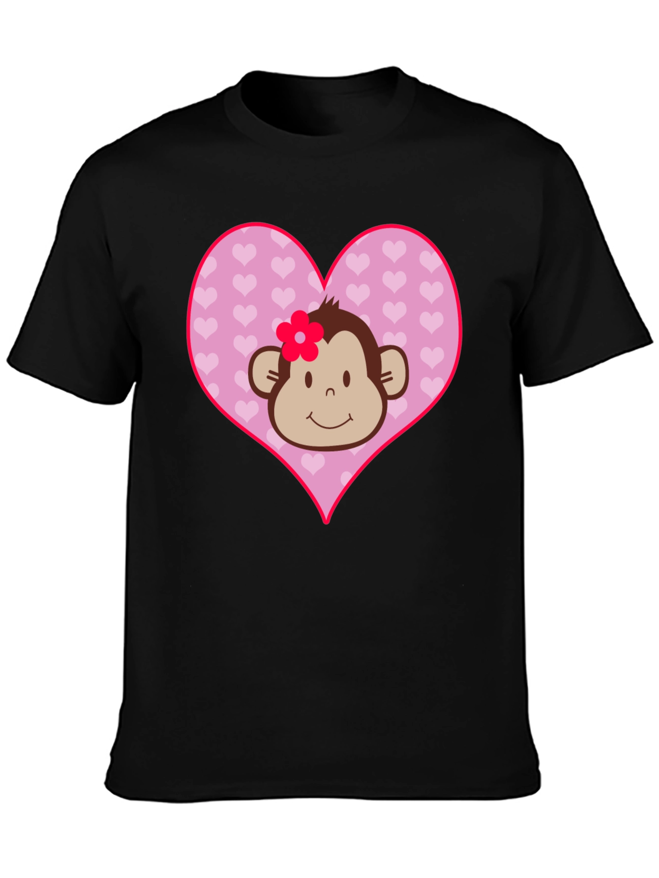 Cute Monkey Heart Graphic Tee - Black Cotton Shirt