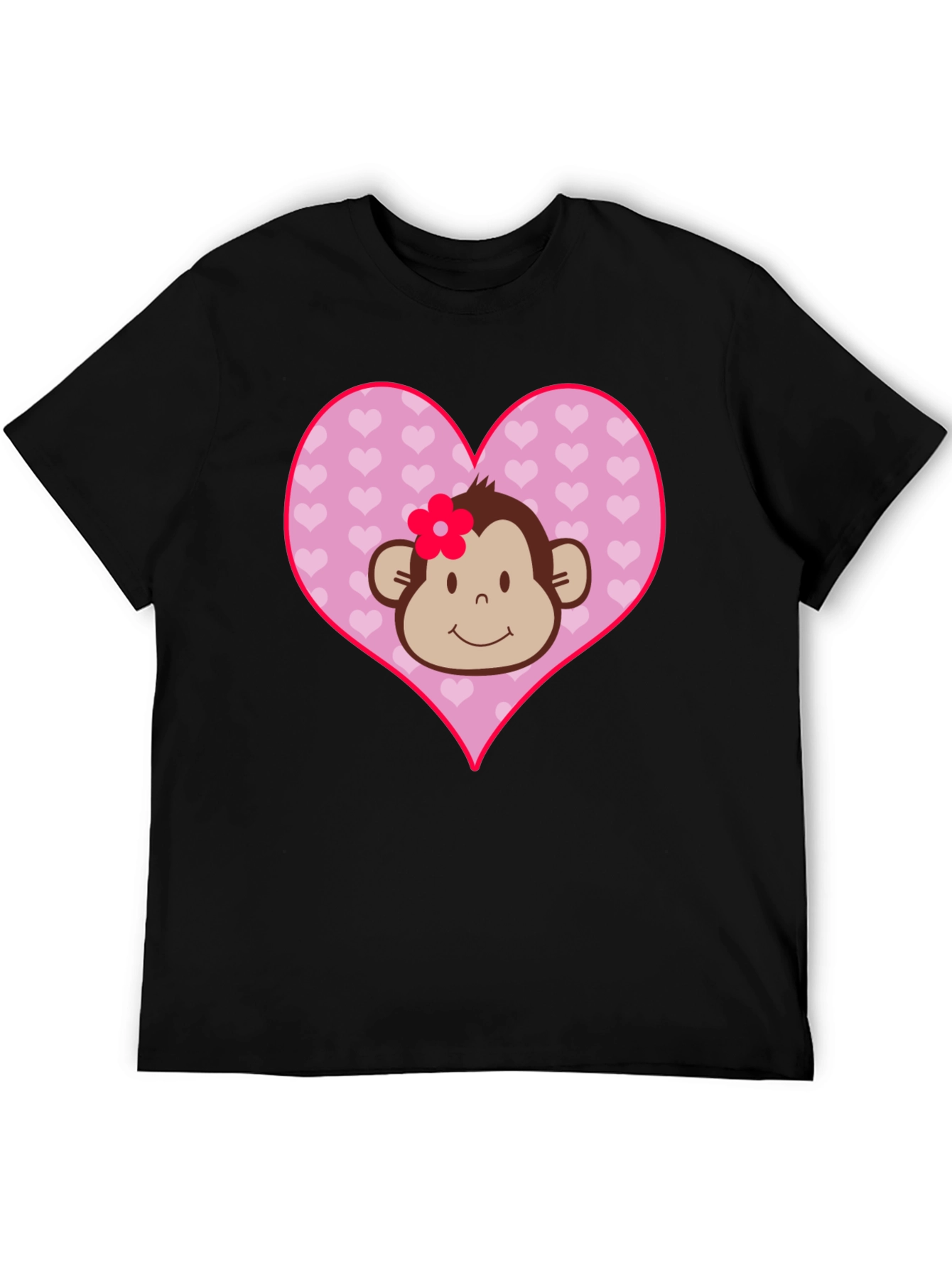 Cute Monkey Heart Graphic Tee - Black Cotton Shirt