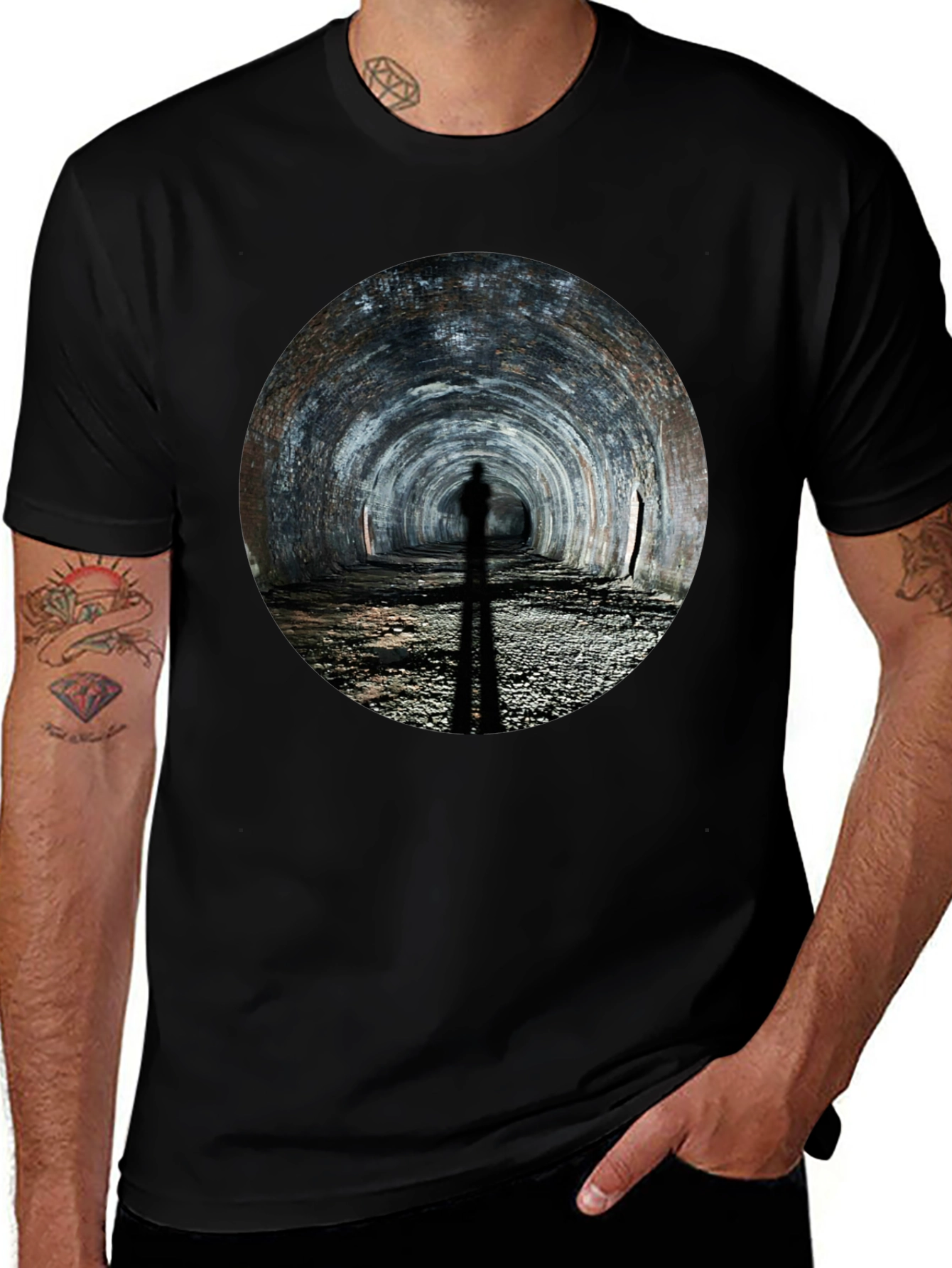 Tunnel Shadow T-Shirt: Dark & Mysterious Design