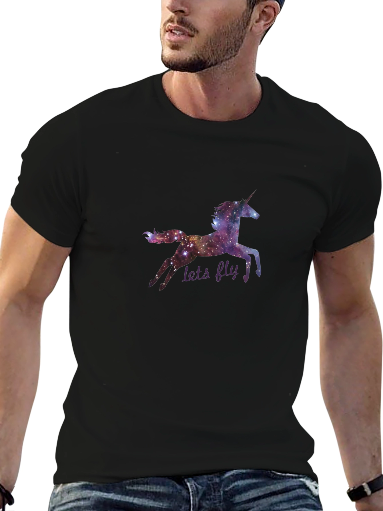 Galaxy Unicorn Mens Black T-Shirt