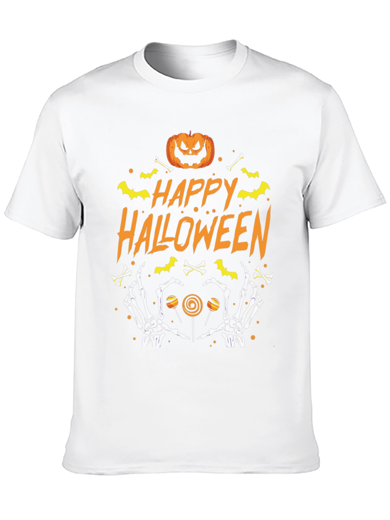Happy Halloween T-Shirt with Pumpkin Bones and Candy