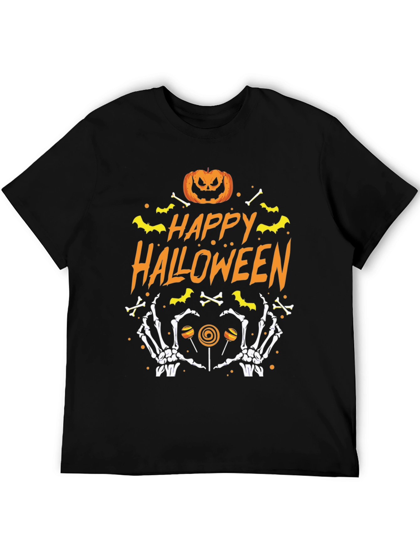 Happy Halloween T-Shirt with Pumpkin Bones and Candy
