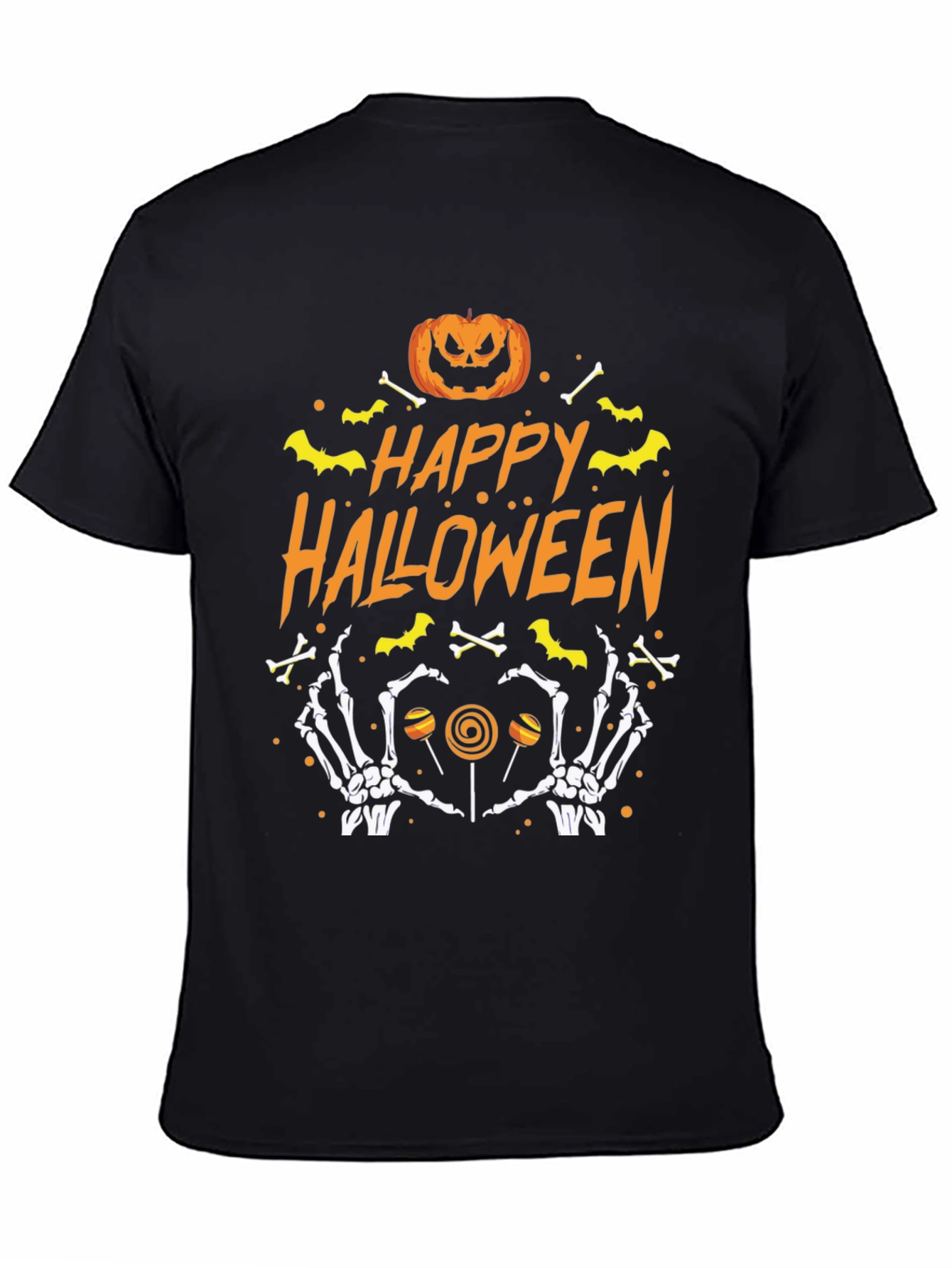 Happy Halloween T-Shirt with Pumpkin Bones and Candy