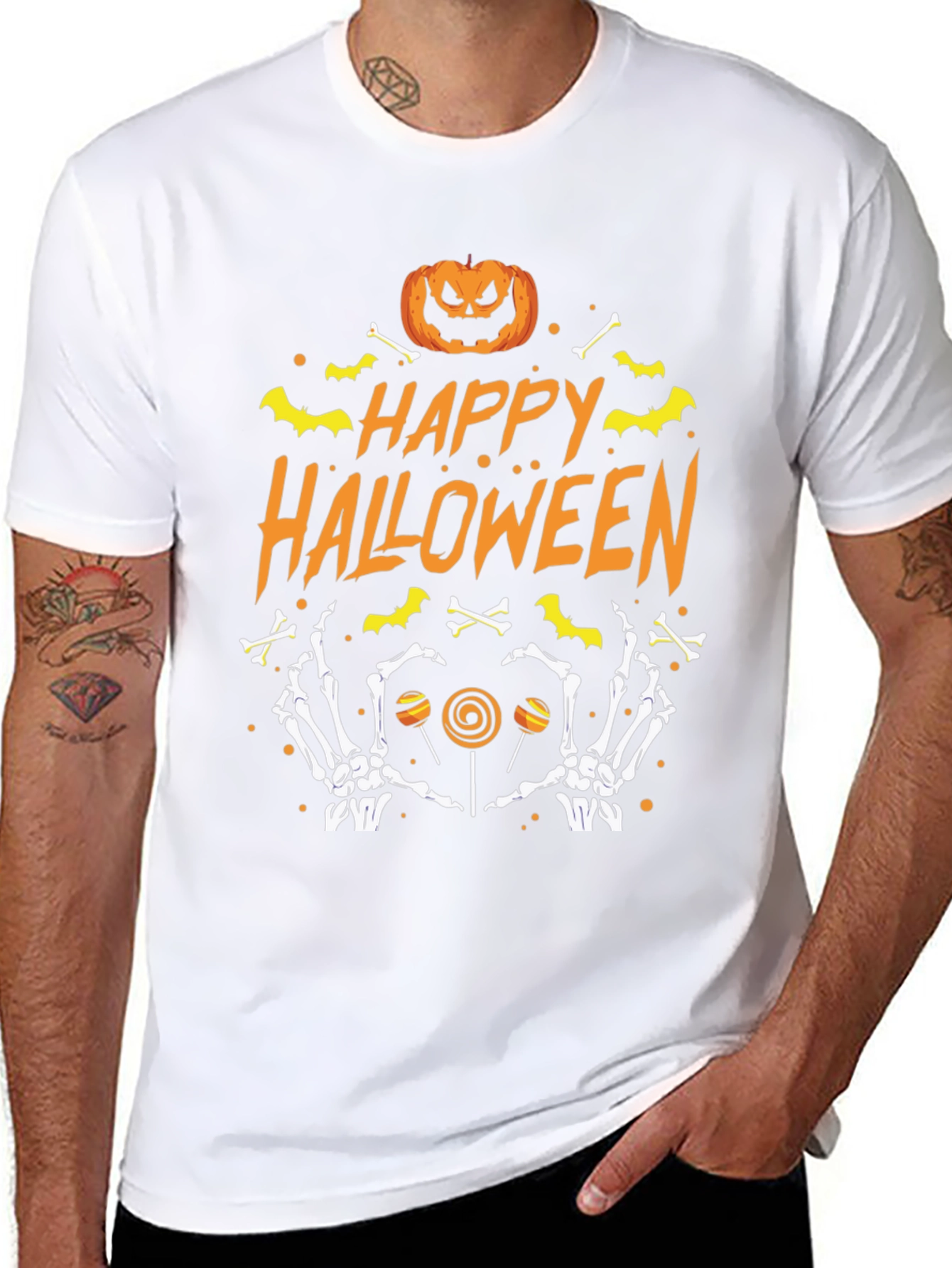Happy Halloween T-Shirt with Pumpkin Bones and Candy
