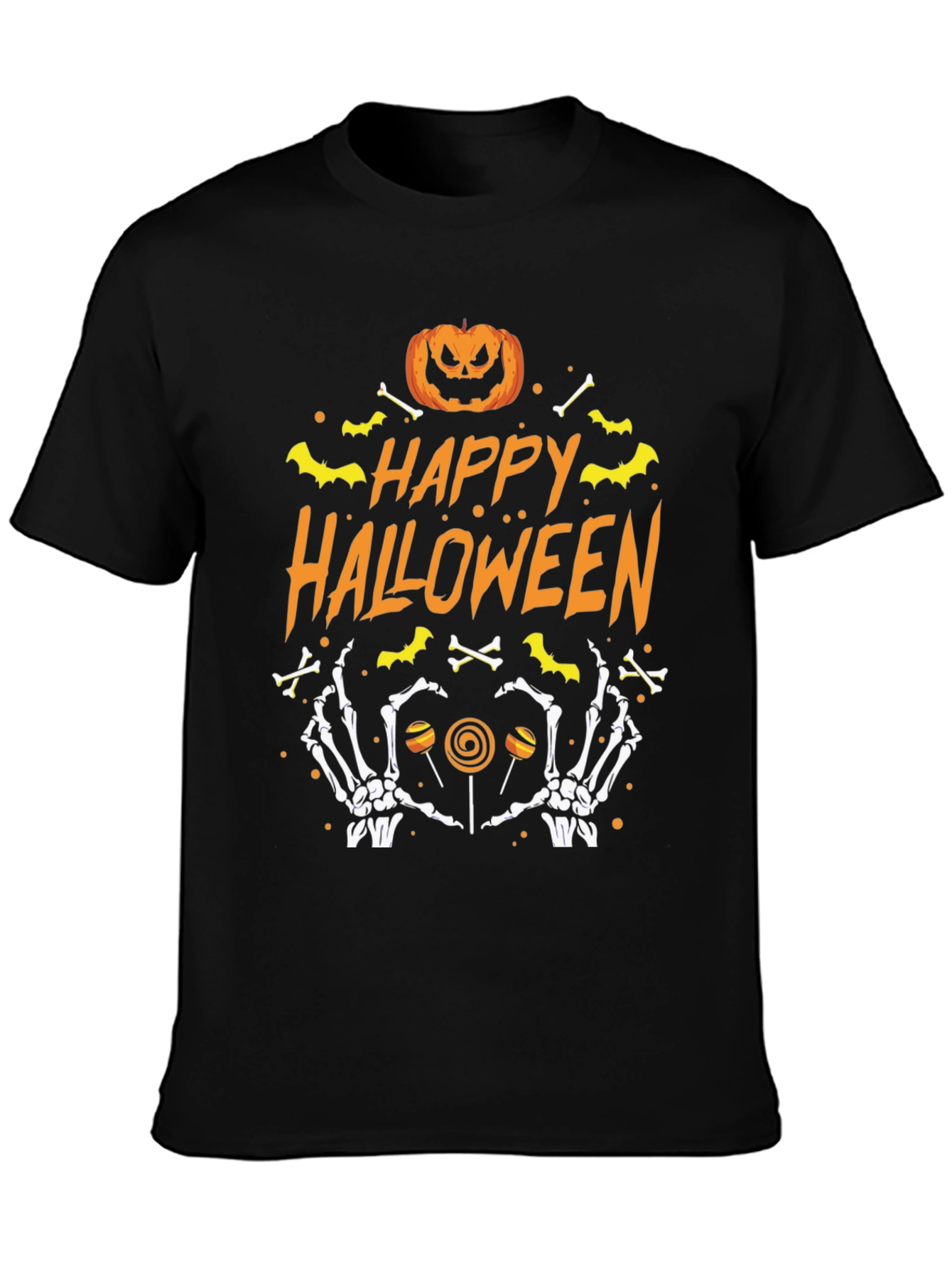 Happy Halloween T-Shirt with Pumpkin Bones and Candy