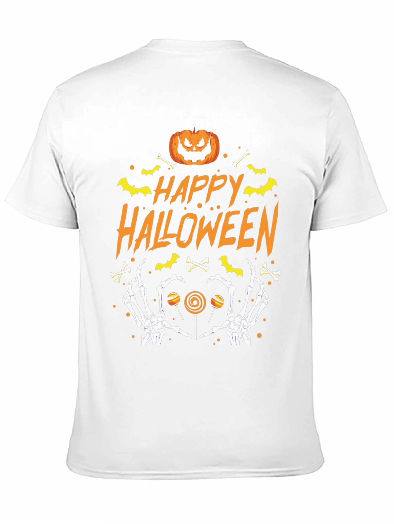 Happy Halloween T-Shirt with Pumpkin Bones and Candy