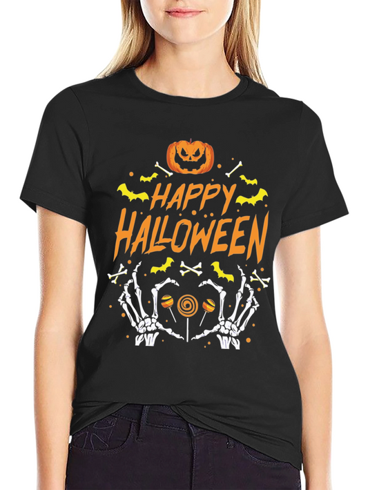 Happy Halloween T-Shirt with Pumpkin Bones and Candy