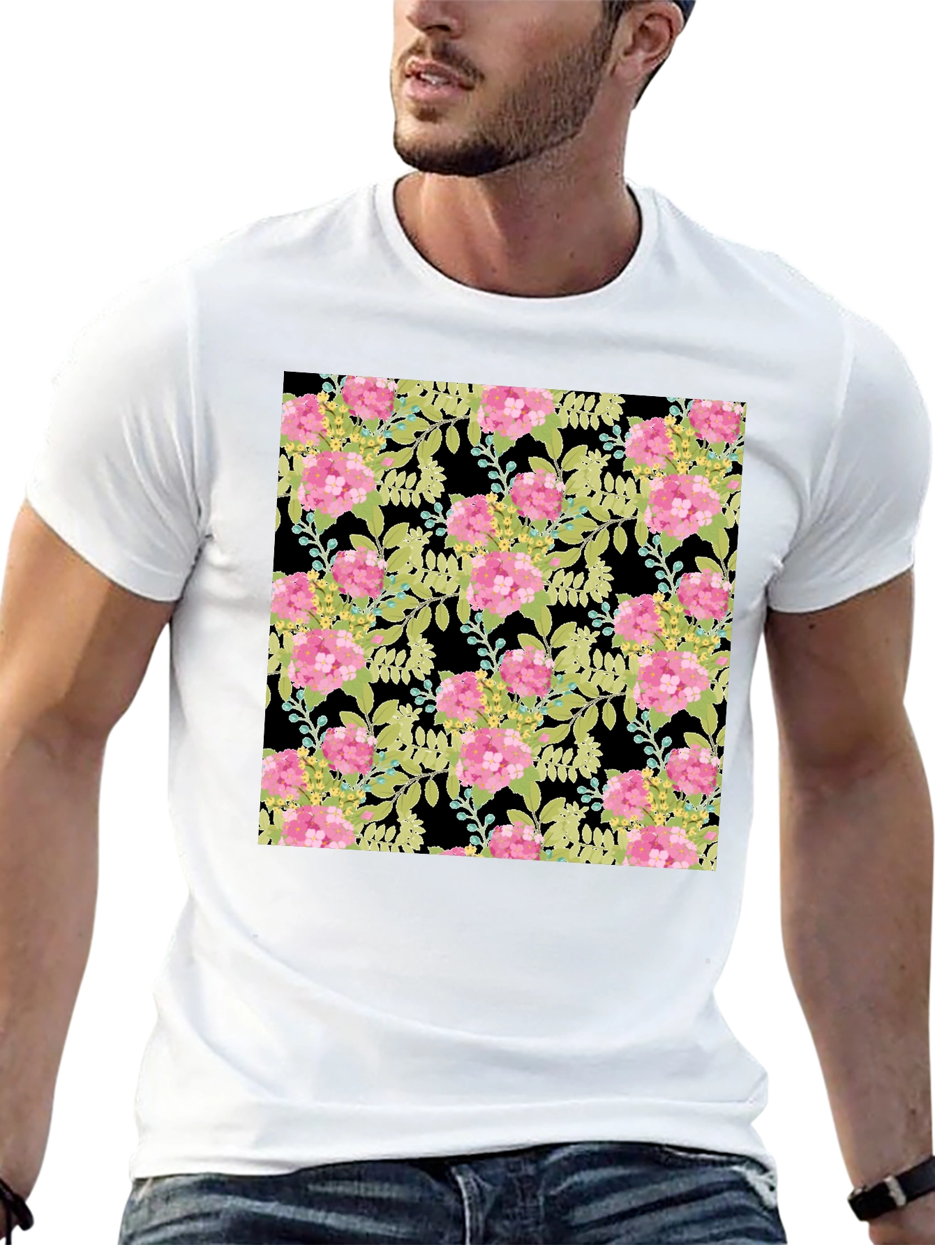 Floral Blossom Print Black T-Shirt