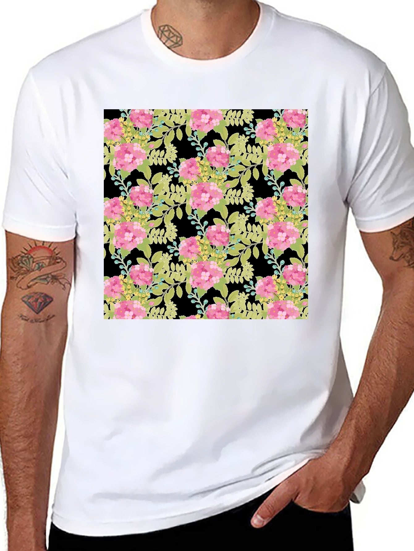 Floral Blossom Print Black T-Shirt