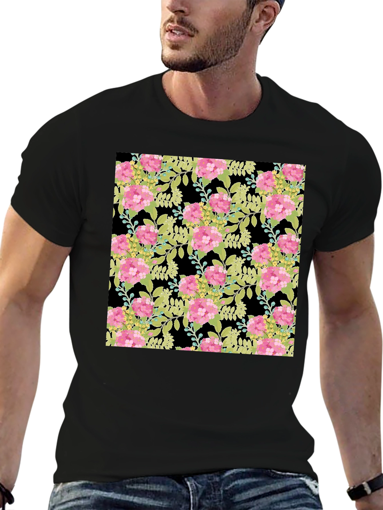 Floral Blossom Print Black T-Shirt