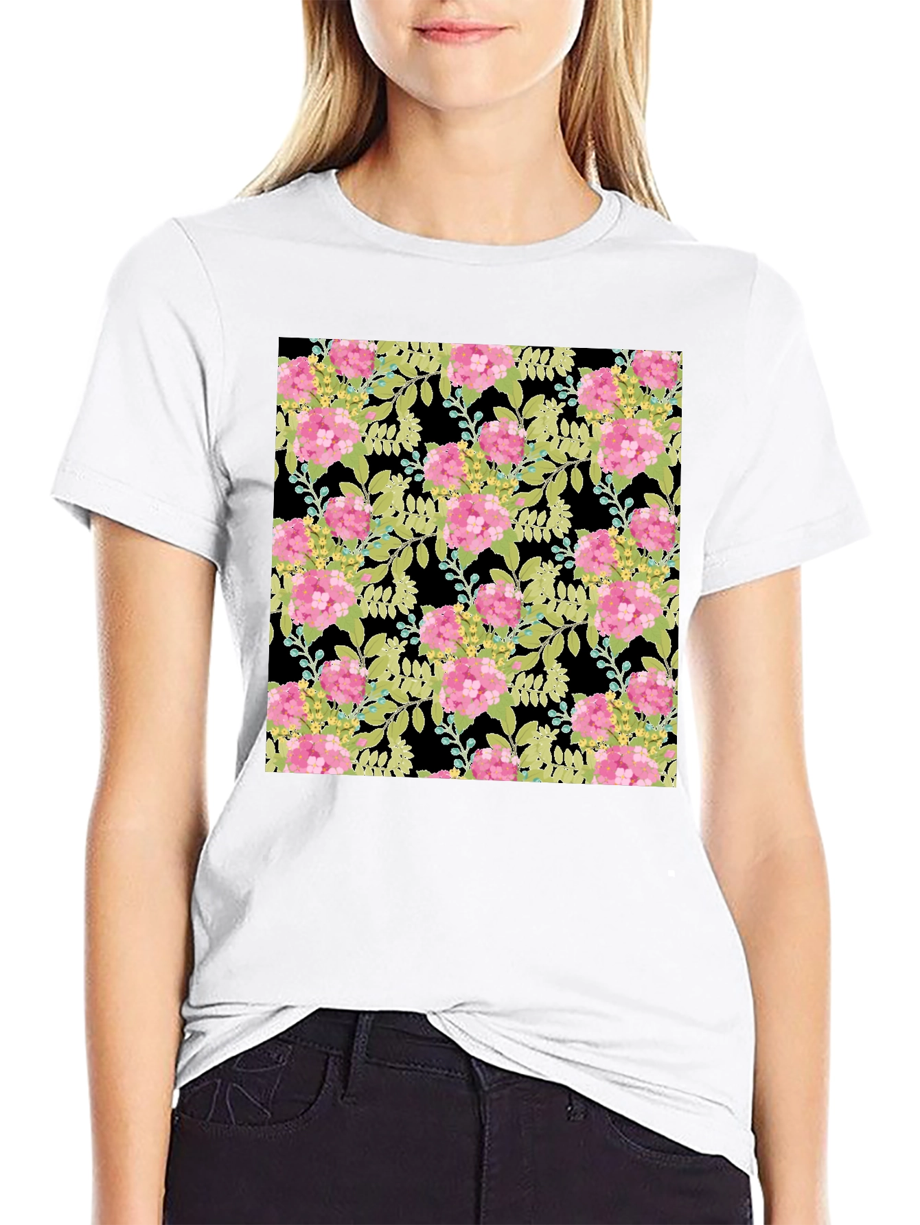 Floral Blossom Print Black T-Shirt