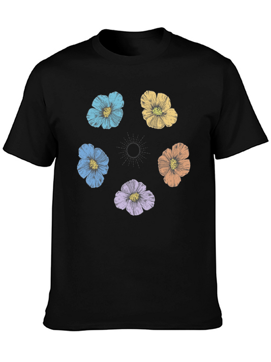 Floral Print T-Shirt - Colorful Flower Graphic Tee