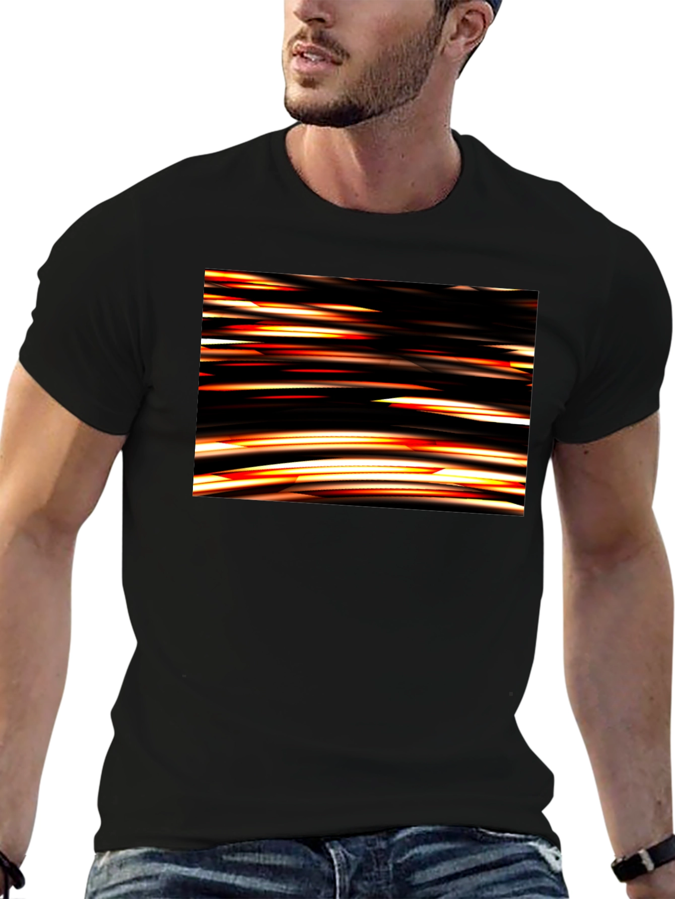 Abstract Light Streak Graphic Black T-Shirt