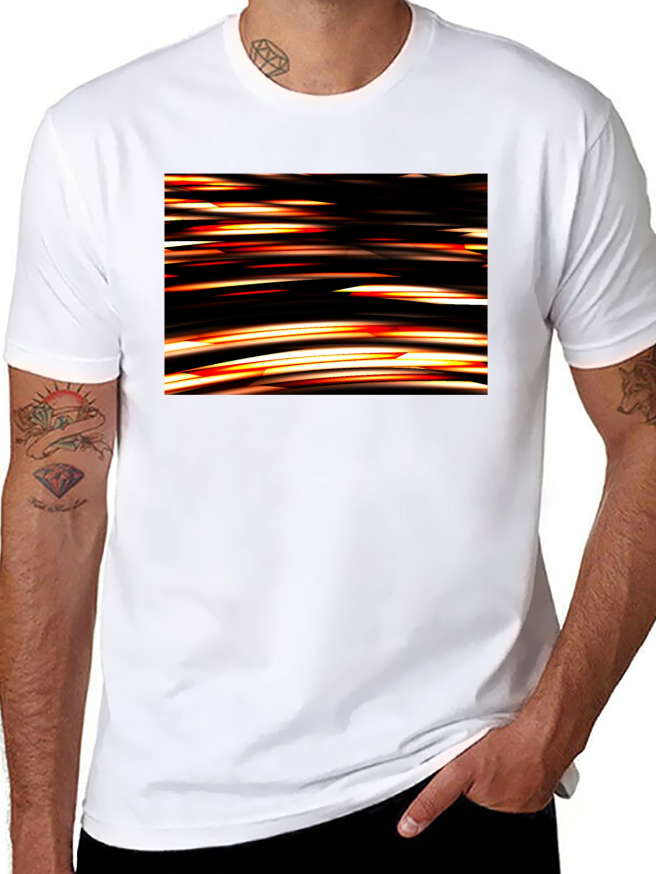 Abstract Light Streak Graphic Black T-Shirt