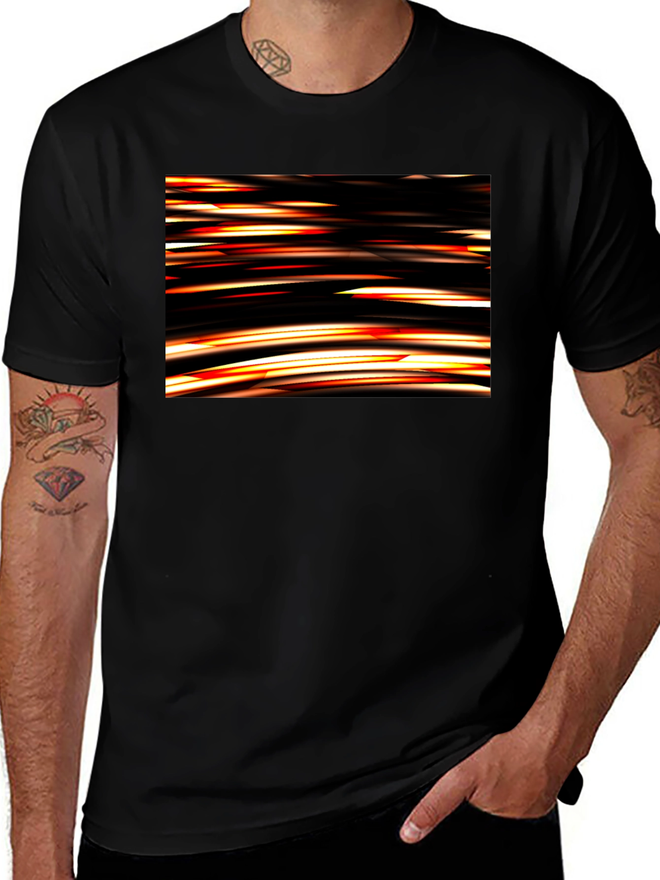 Abstract Light Streak Graphic Black T-Shirt