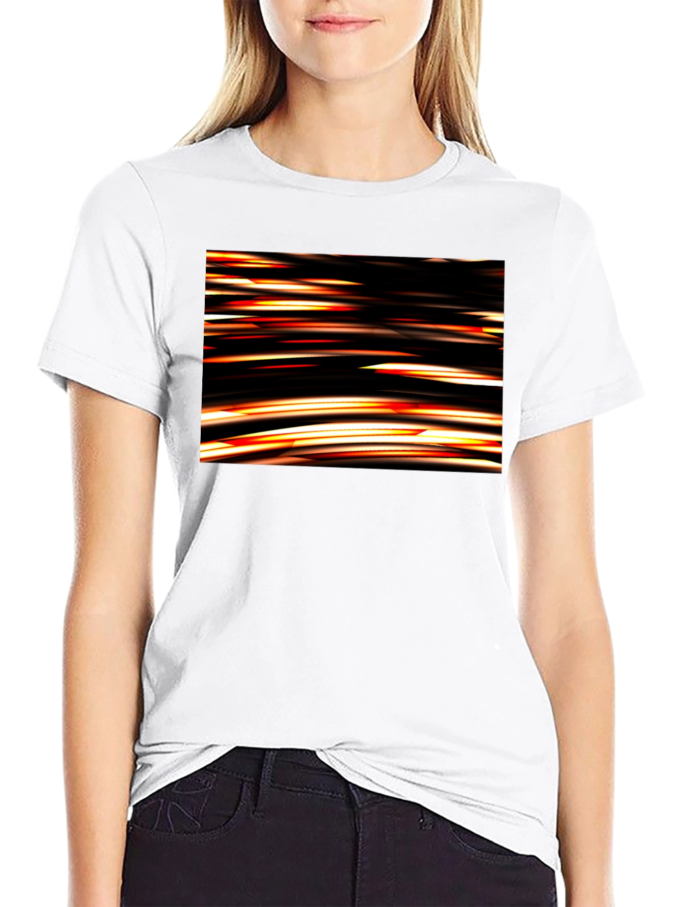 Abstract Light Streak Graphic Black T-Shirt
