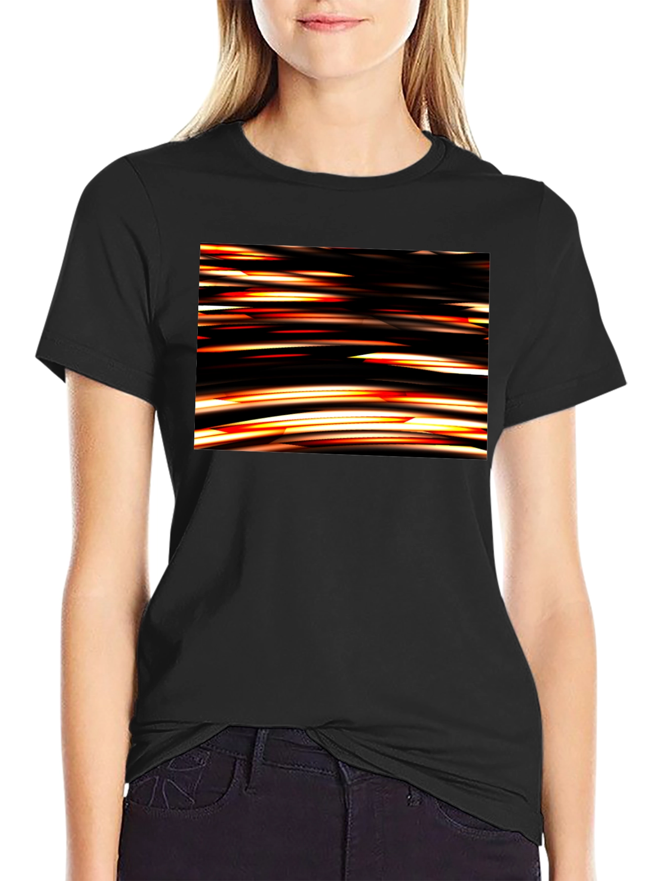Abstract Light Streak Graphic Black T-Shirt