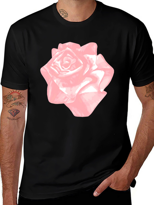 Pink Rose Graphic Black T-Shirt