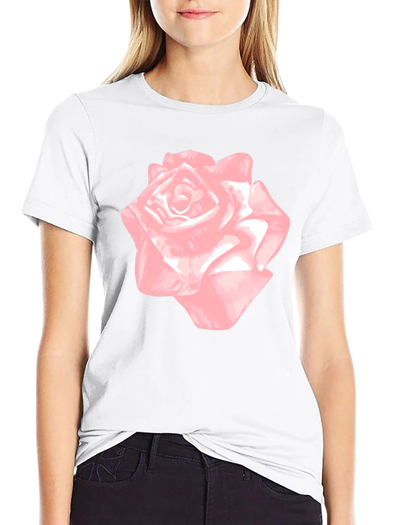 Pink Rose Graphic Black T-Shirt