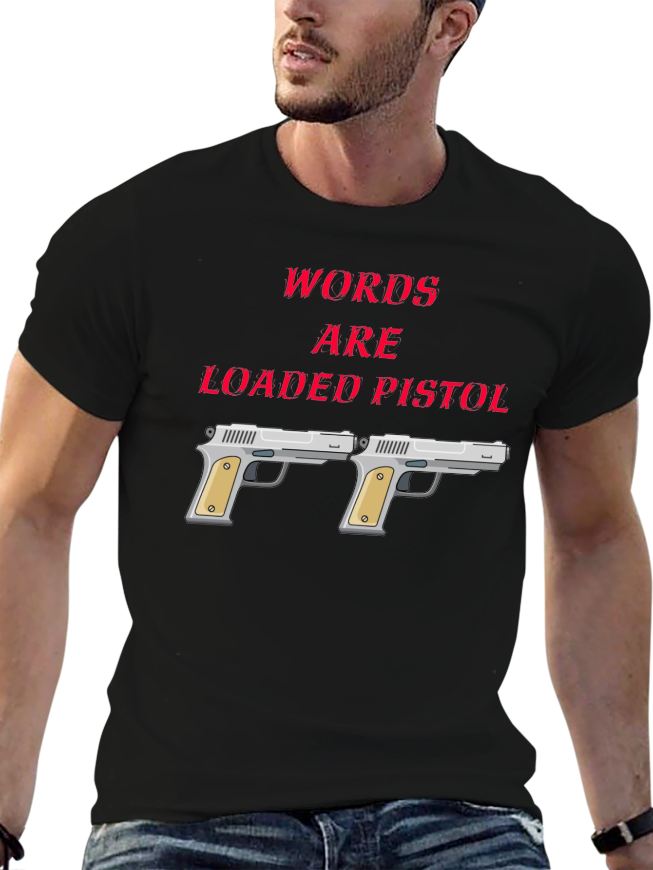 Words are Loaded Pistol Graphic Tee - Black