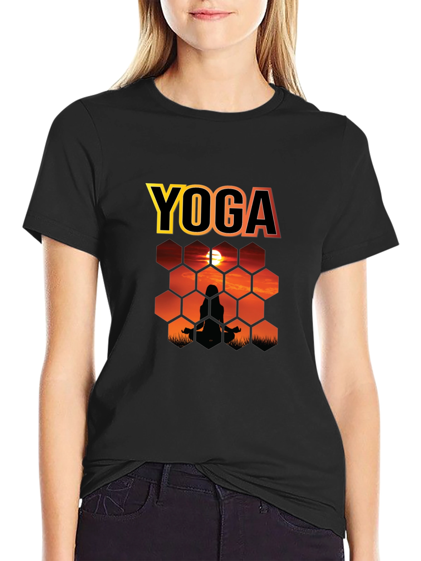 Yoga Sunset Silhouette Graphic T-Shirt