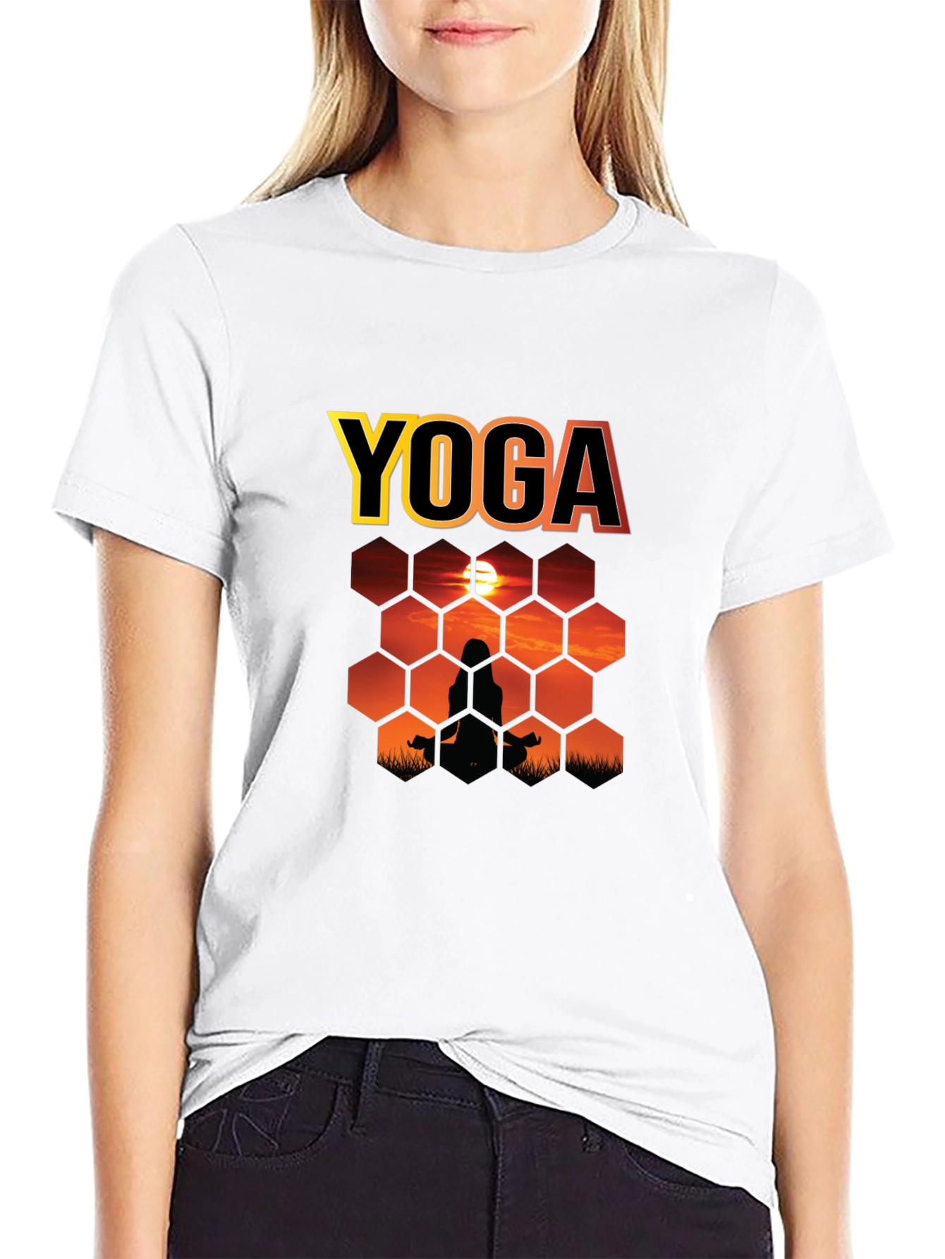Yoga Sunset Silhouette Graphic T-Shirt