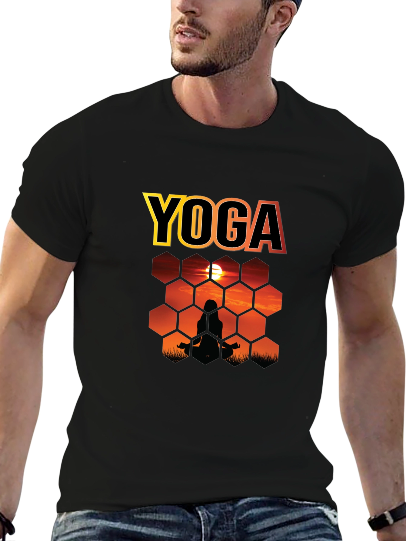 Yoga Sunset Silhouette Graphic T-Shirt