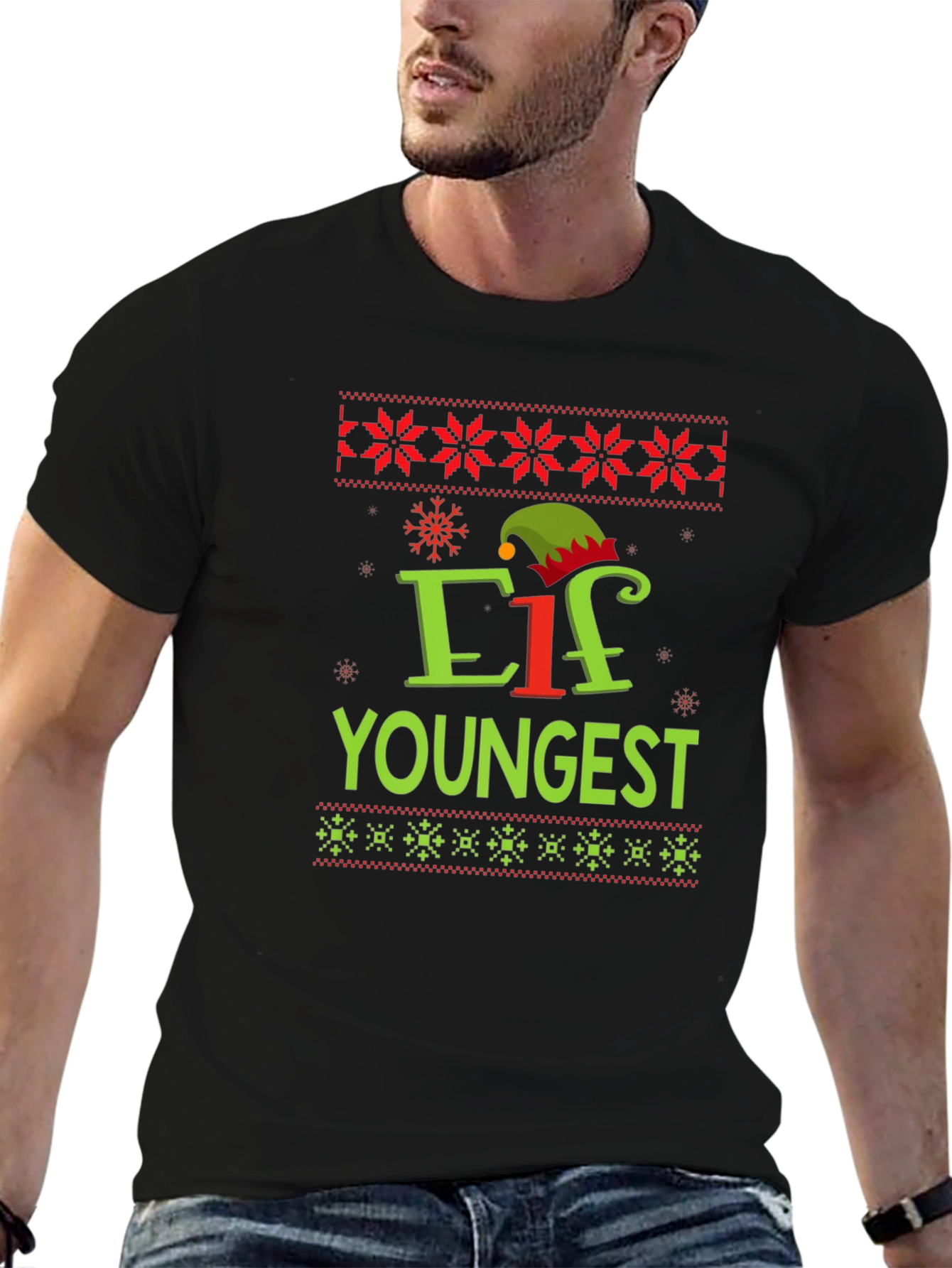 Elf Youngest Christmas Graphic Tee - Holiday Shirt