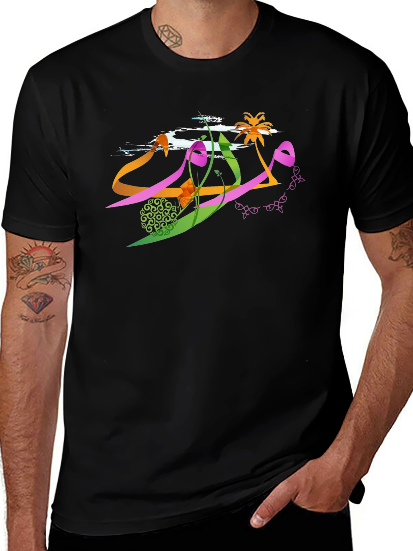 Arabic Graphic Tee - Black Cotton Blend T-Shirt