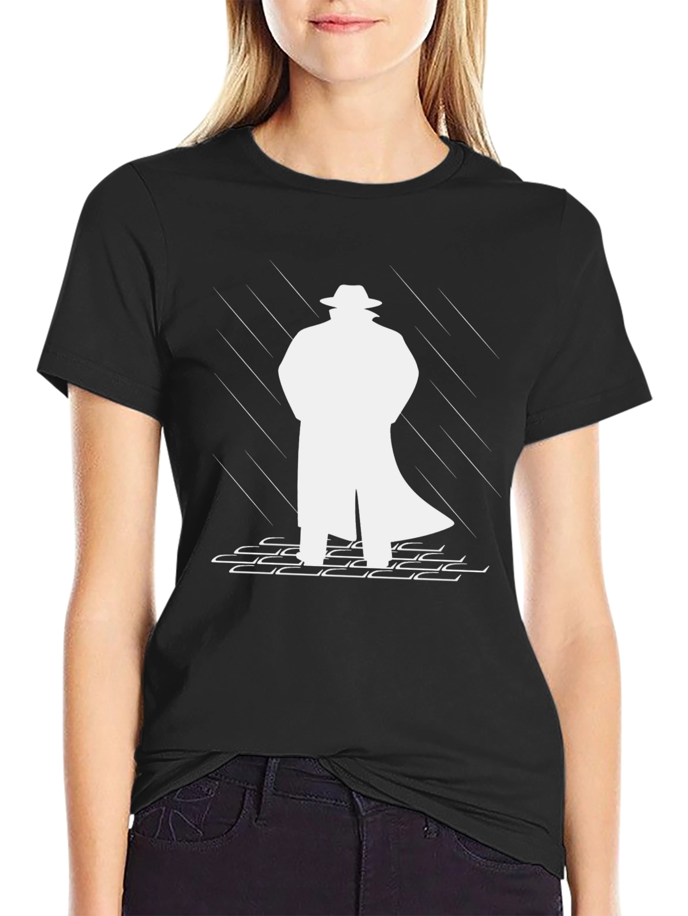 Mysterious Man in Trench Coat Black T-Shirt