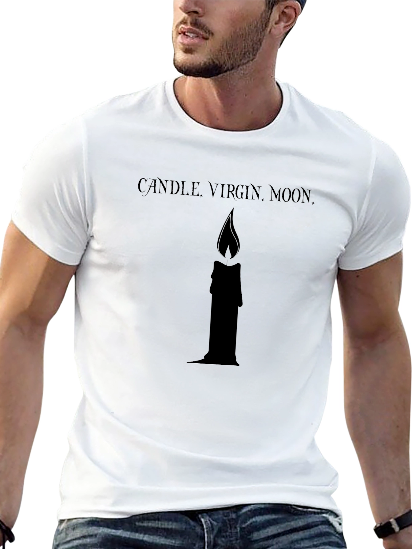 Candle Virgin Moon Graphic Black T-Shirt