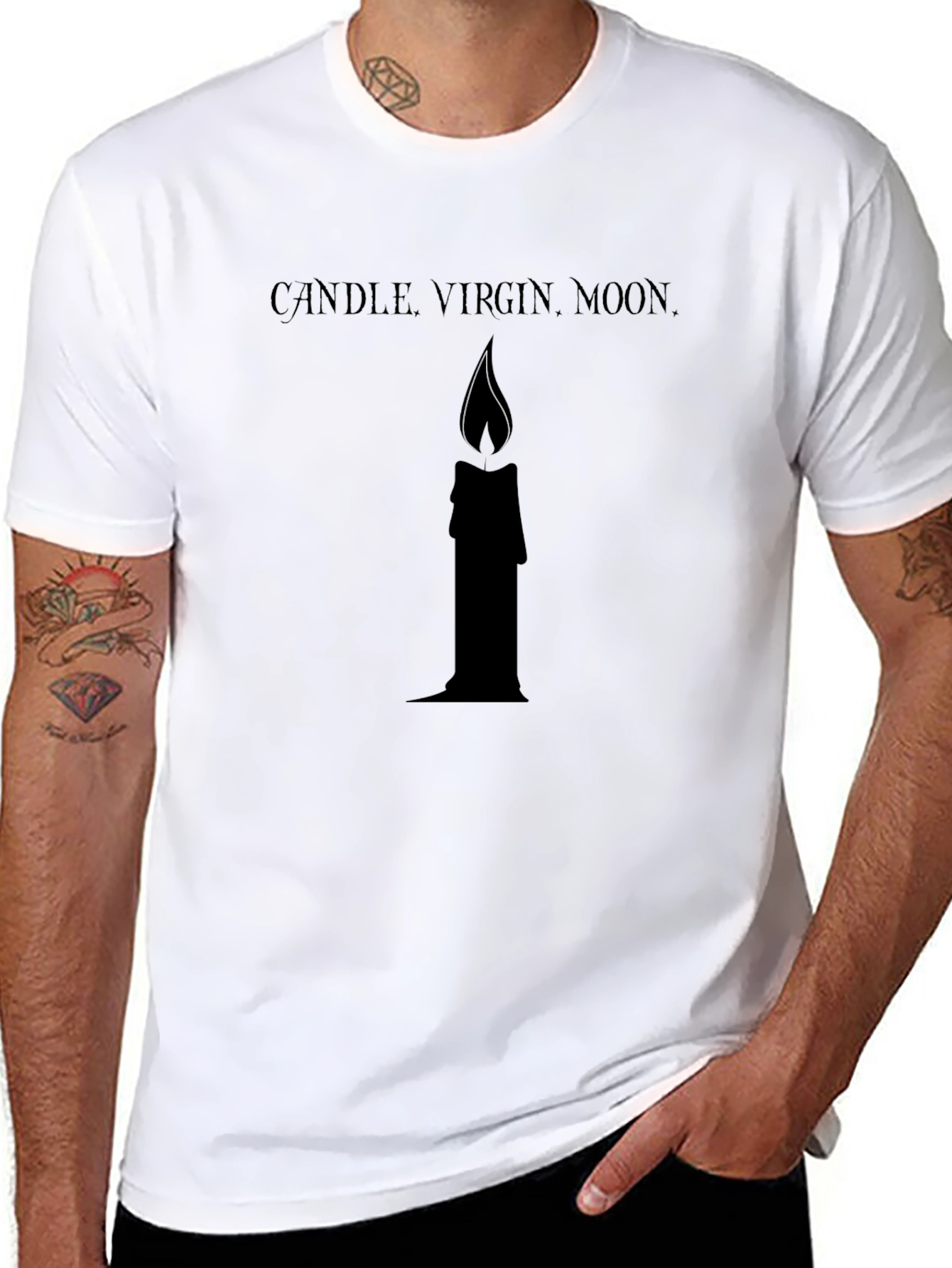 Candle Virgin Moon Graphic Black T-Shirt