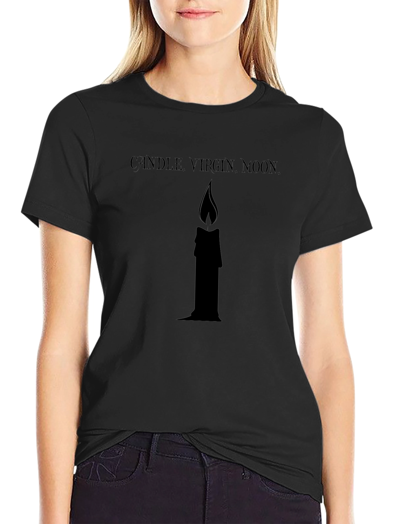 Candle Virgin Moon Graphic Black T-Shirt