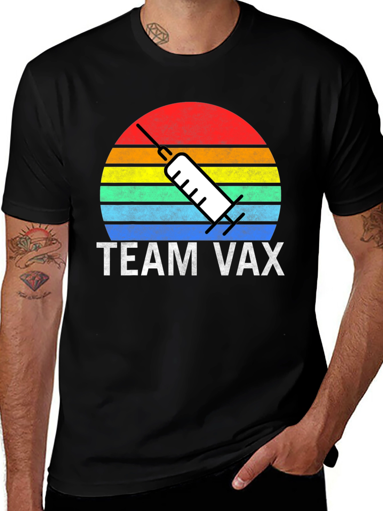Team Vax T-Shirt - Retro Sunset Vaccine Tee