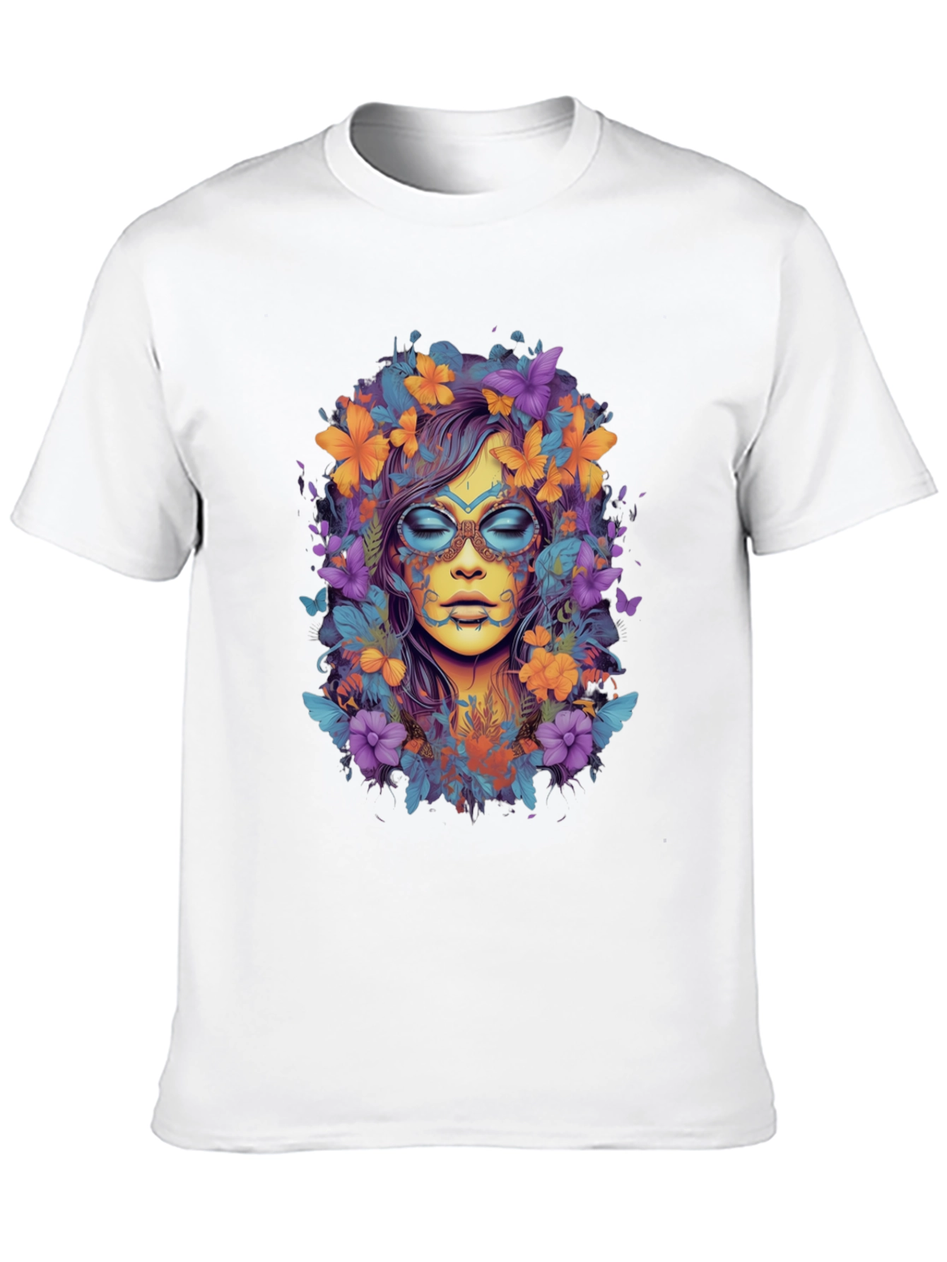 Floral Goddess Graphic Tee - Black Cotton T-Shirt