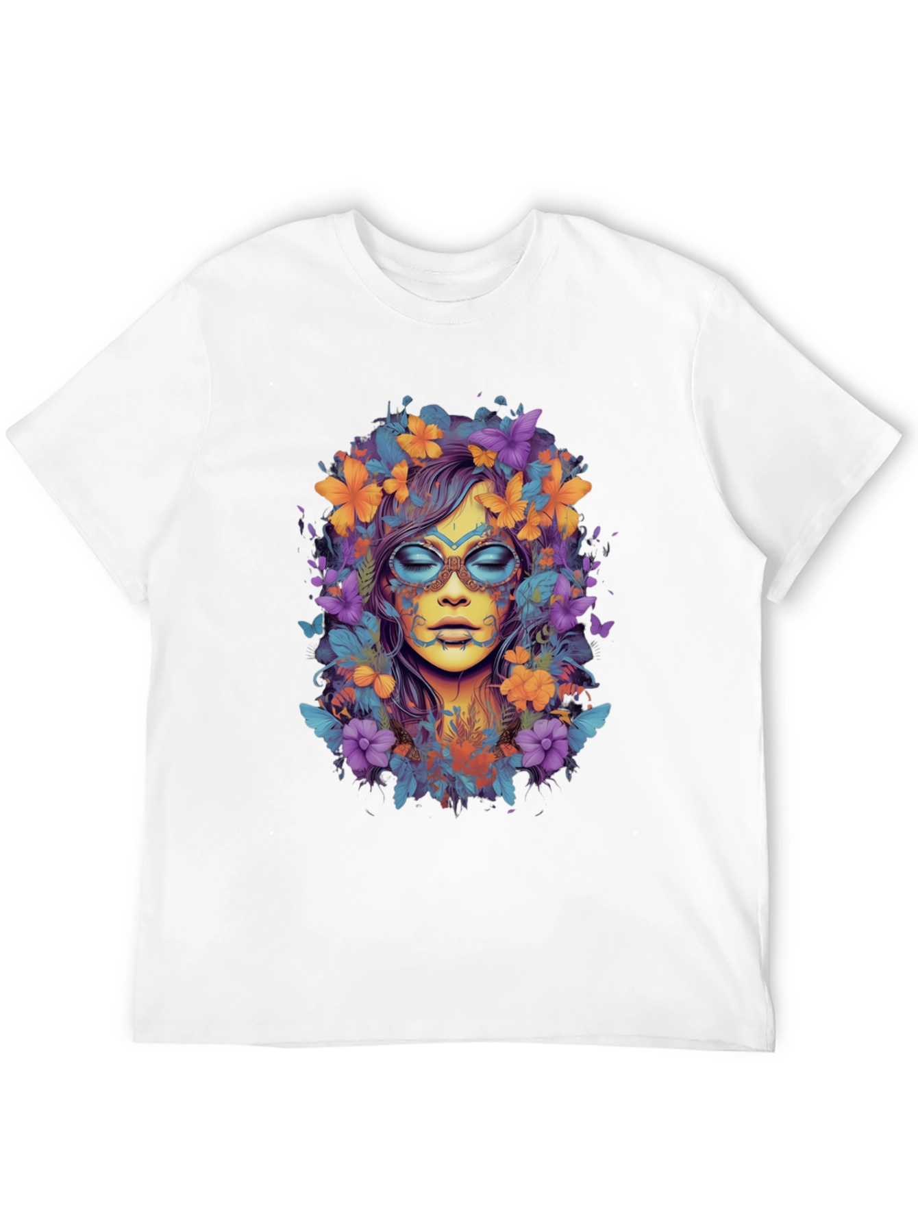 Floral Goddess Graphic Tee - Black Cotton T-Shirt