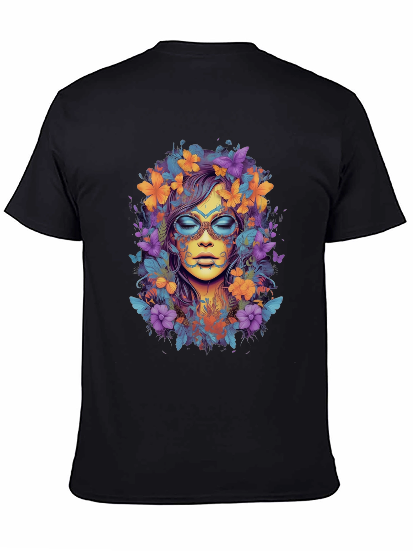 Floral Goddess Graphic Tee - Black Cotton T-Shirt