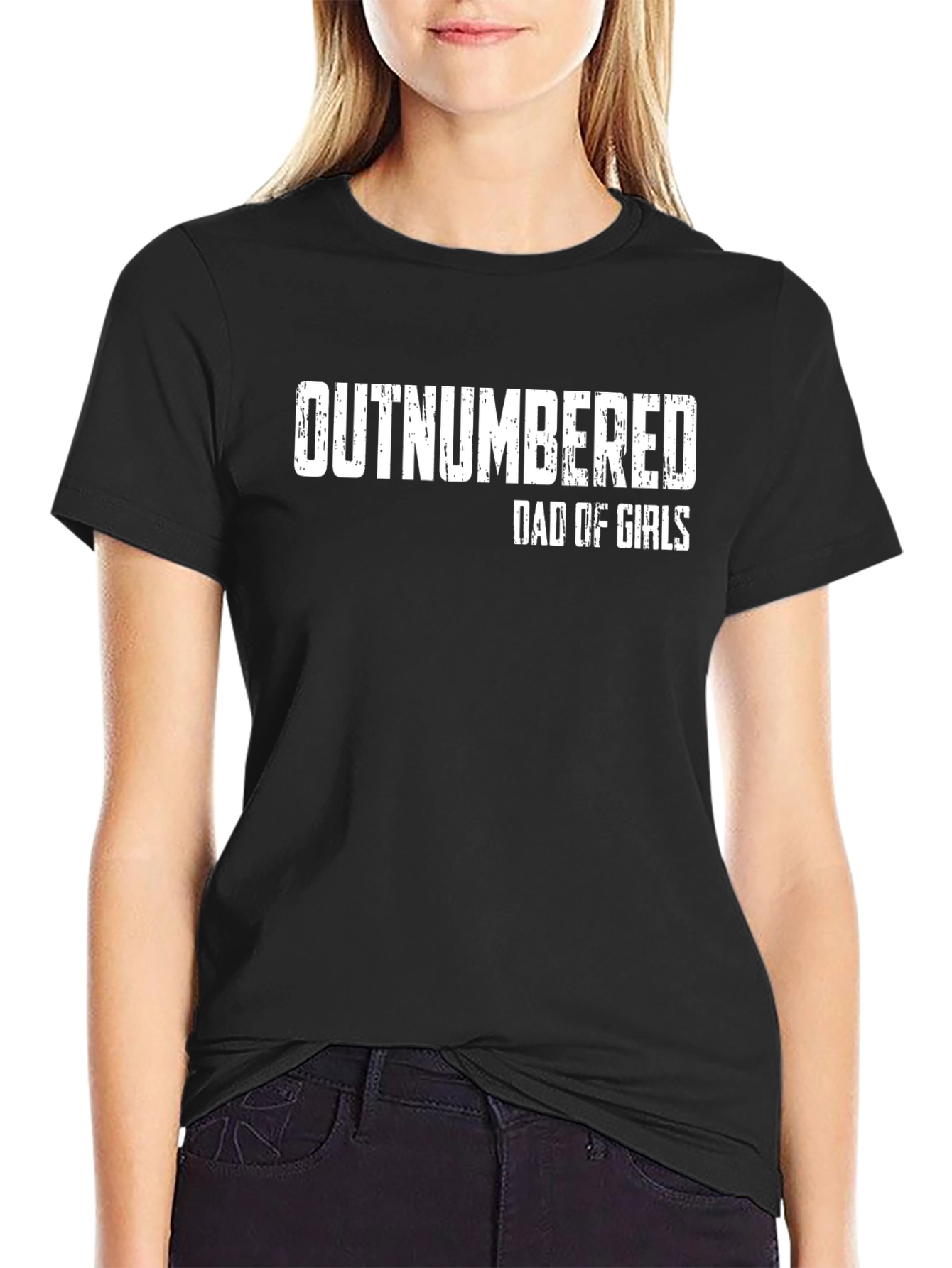 Outnumbered Dad of Girls Black T-Shirt